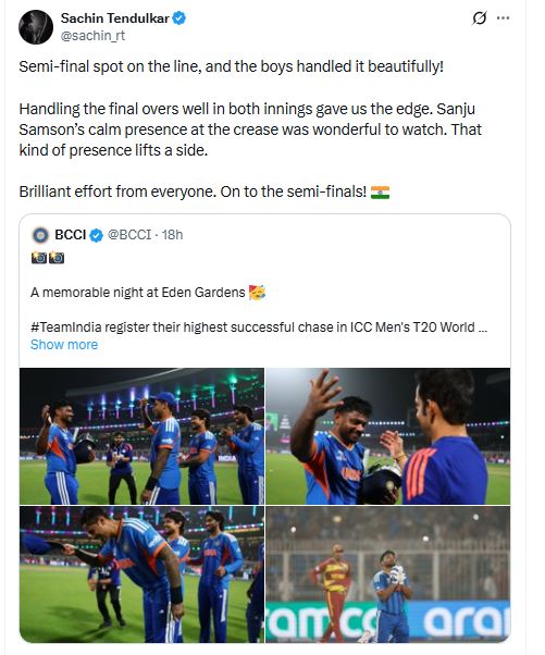 Sachin Praises Samson